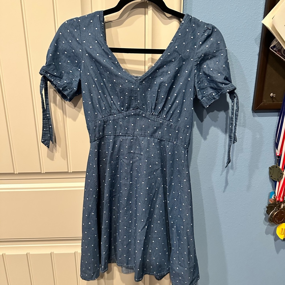 XS denim polka dotted casual dress, lightly worn